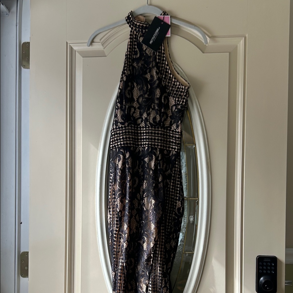 PrettyLittleThing Black and Gold Lace Dress